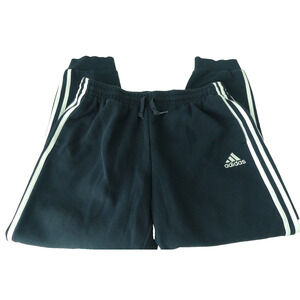 Men's Adidas Fleece Cuff Sweatpants 3 Stripe LARGE Joggers Black GK8823